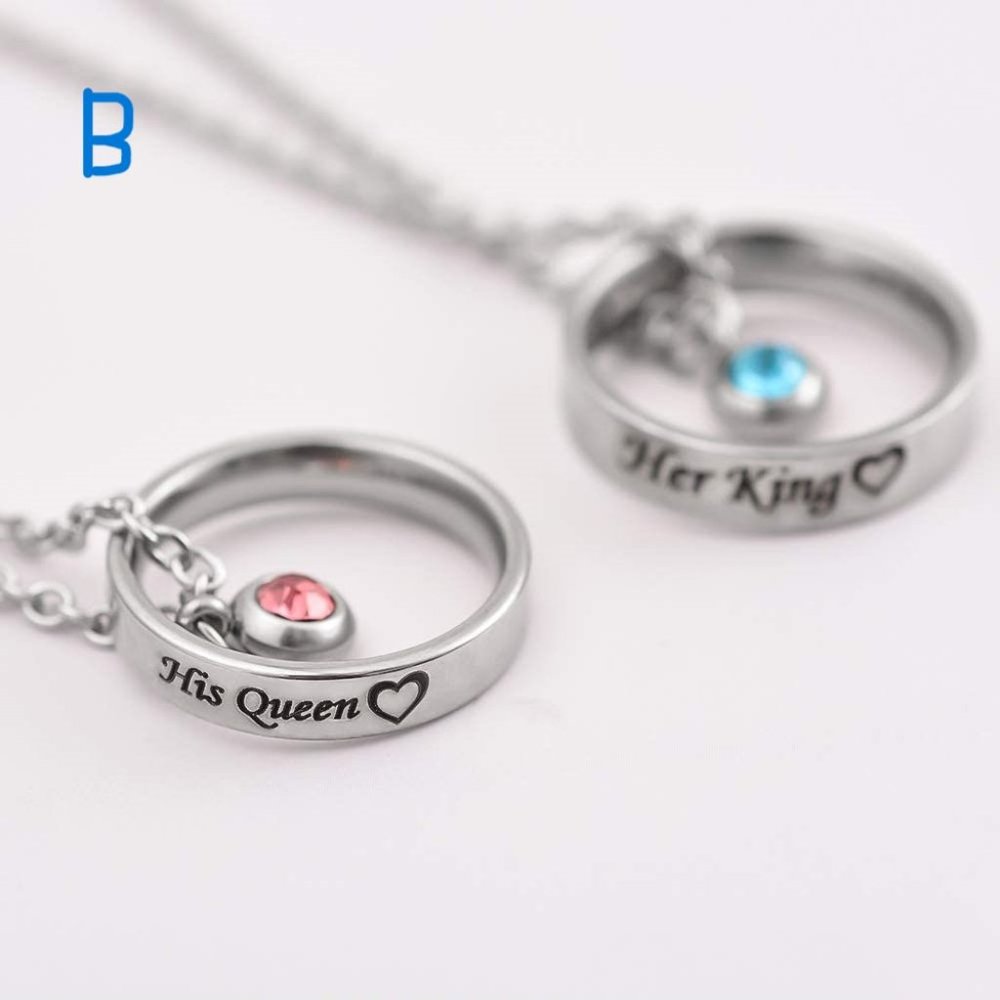 New Matching Necklaces for Couples, His and Hers Engraved Ring Pendant - Picture 2 of 9